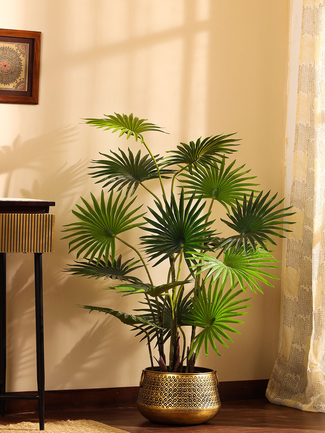 Elemntl Green Artificial Fan Palm in Black Pot