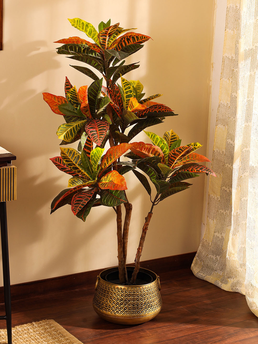 Elemntl Red & Black Artificial Croton Plant in Black Pot