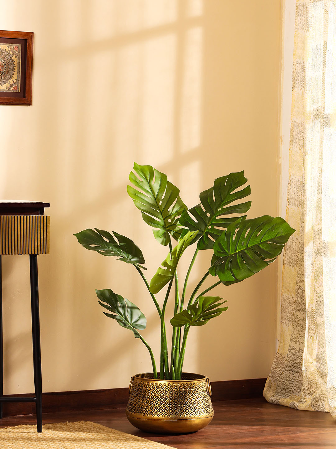 Elemntl Green Artificial Monstera Plant In Black Pot