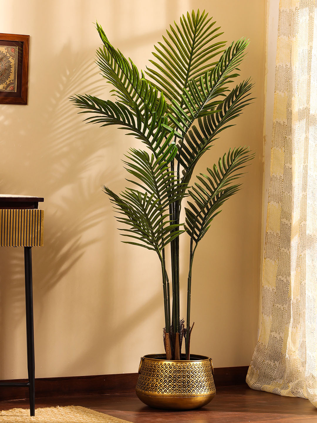 Elemntl Green Artificial Areca Palm Plant In Black Pot