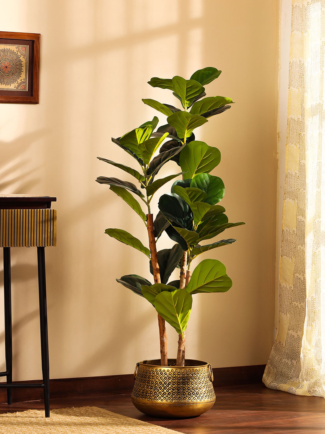 Elemntl Green Artificial Fiddle Leaf Fig Plant In Black Pot