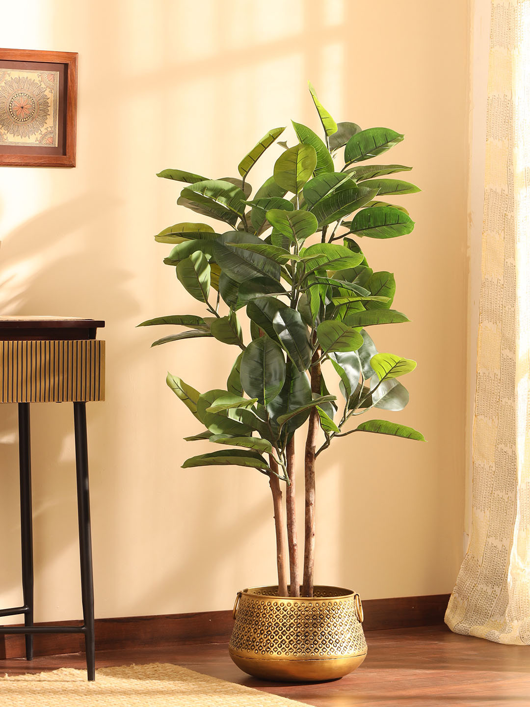 Elemntl Green Artificial Rubber Tree in Black Pot