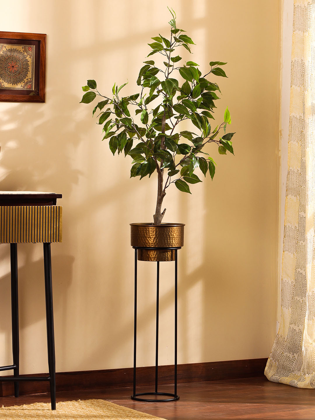 Elemntl Green Artificial Ficus Plant In Black Pot
