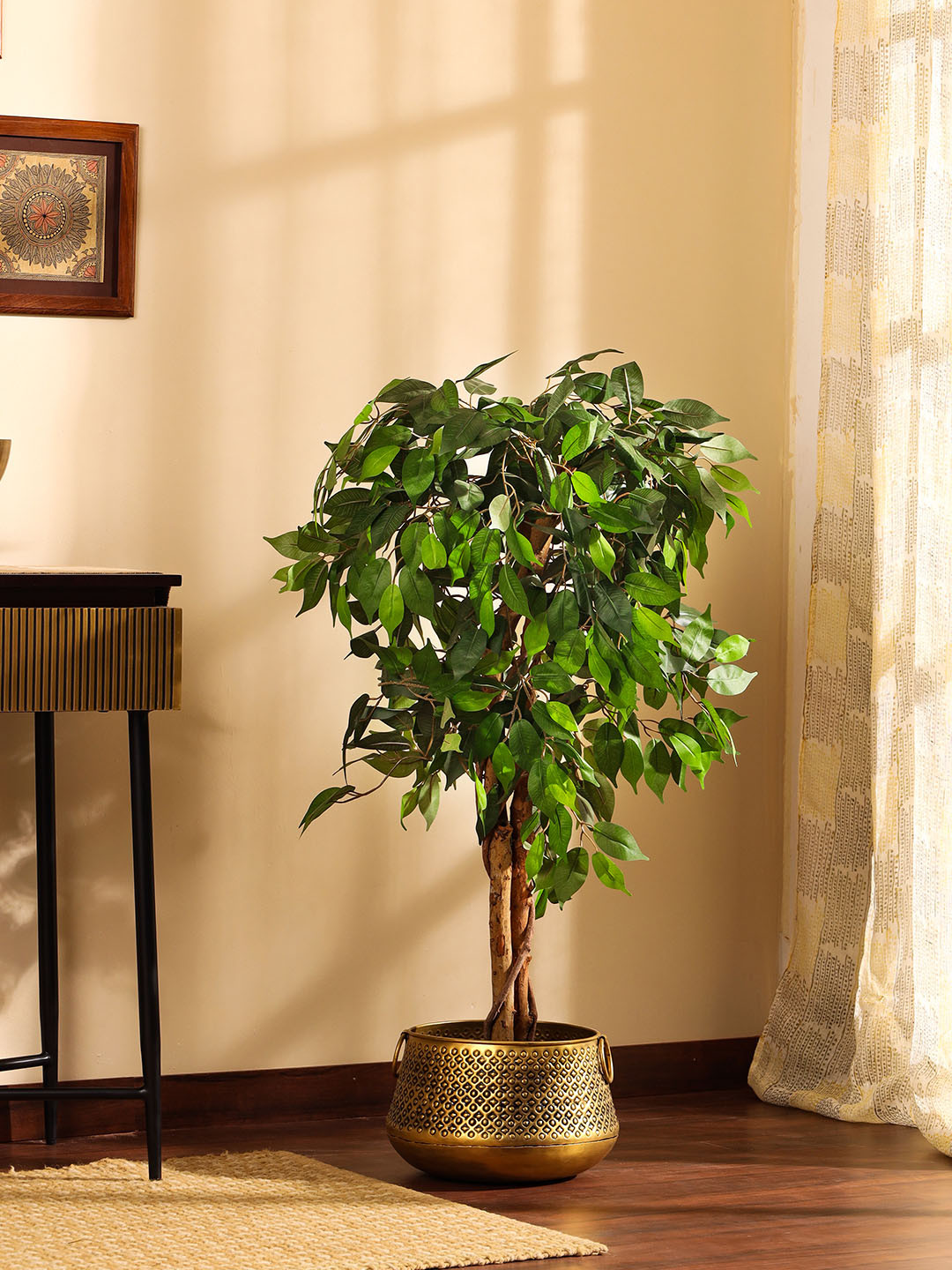 Elemntl Green Artificial Ficus Plant in Black Pot
