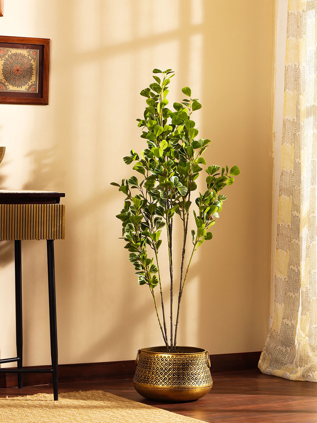 Elemntl Green Artificial Schefflara Plant in Black Pot