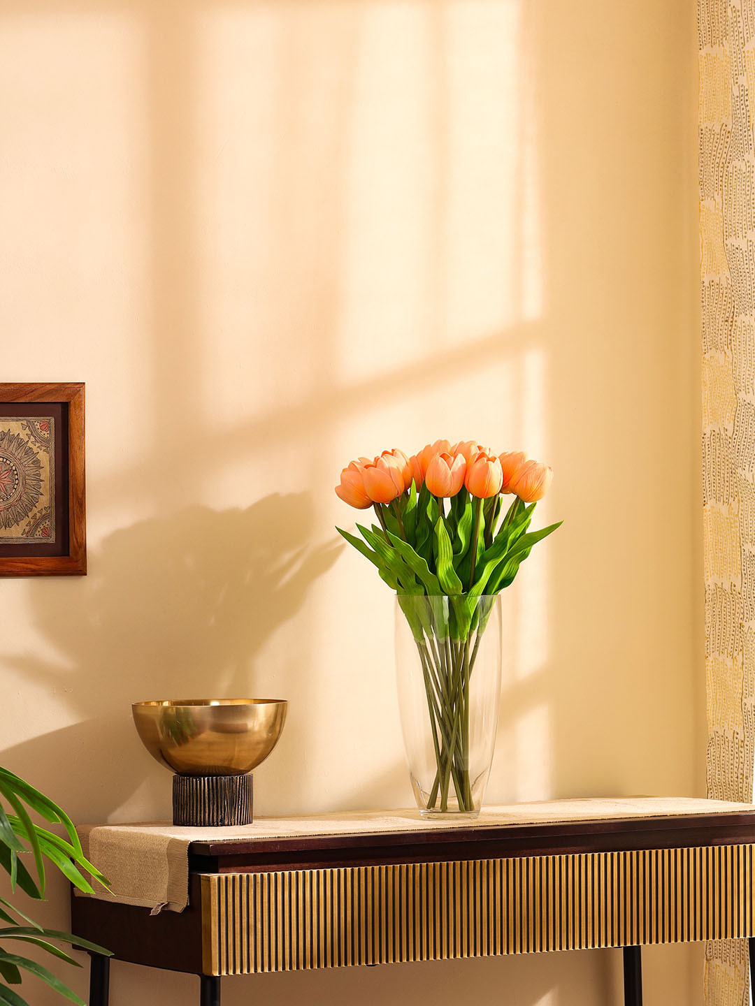 Elemntl Beige and Green 5 Pieces Tulip Artificial Flower