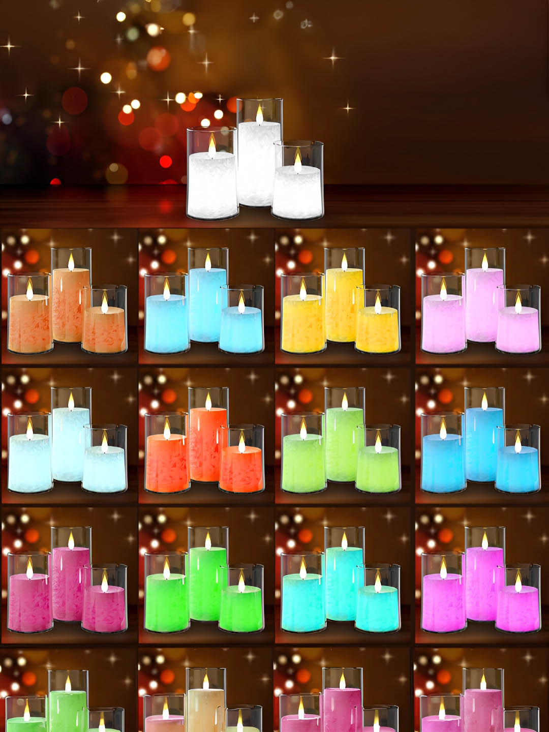 Lifelong Colour Changing LED Electric 3Pcs Flameless Solid Geometric Regular Jar Candles