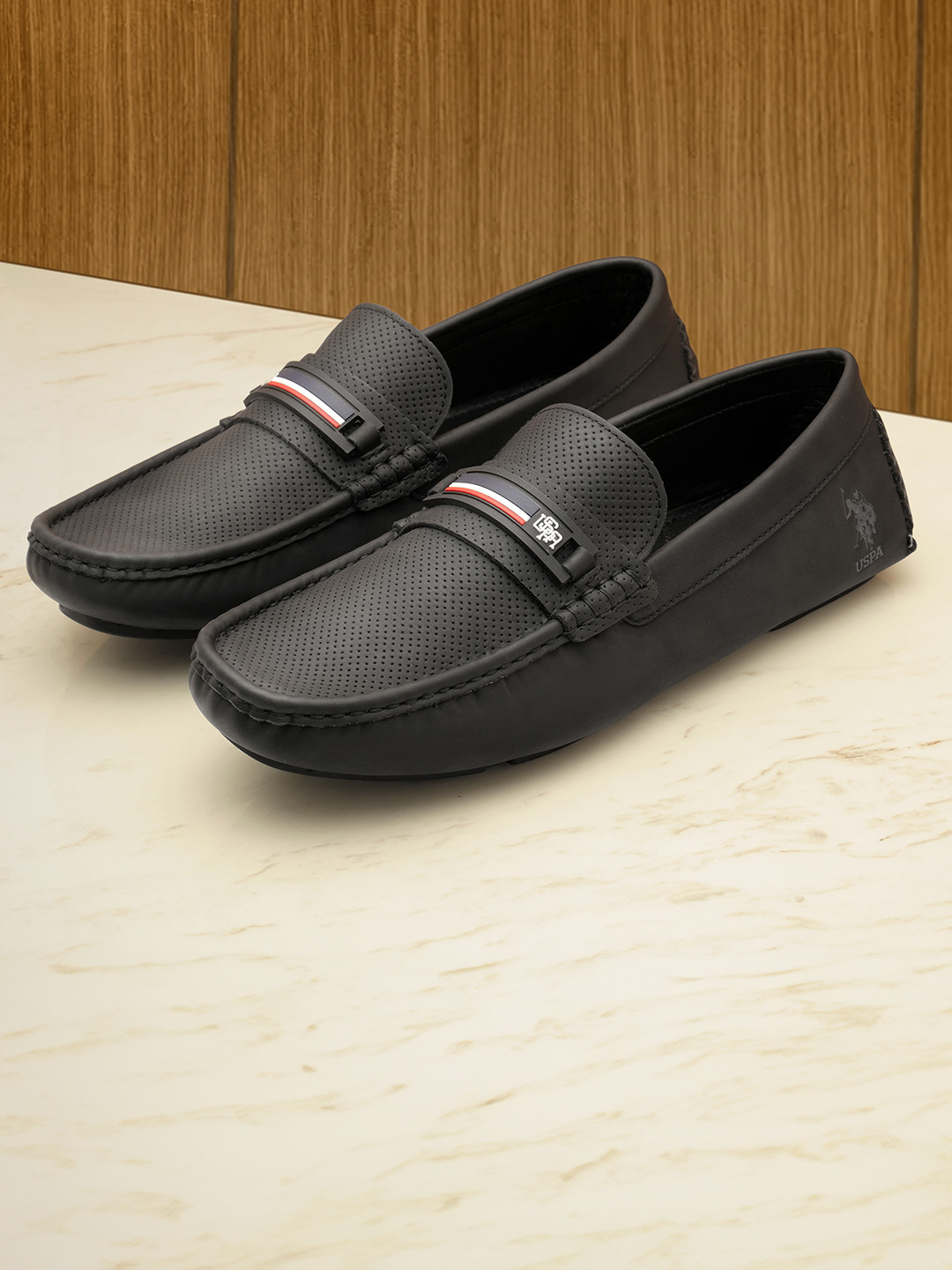 U.S. Polo Assn. Men perforated upper PU Loafers with Signature branding