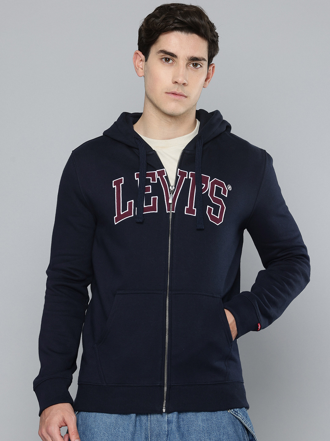 Levis Brand Logo Applique Detail Open Front Hooded Sweatshirt