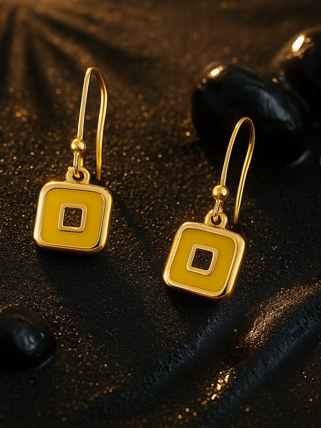 Nipura 925 Sterling Silver 14kt Gold Plated Square Contemporary Enamel Drop Earrings