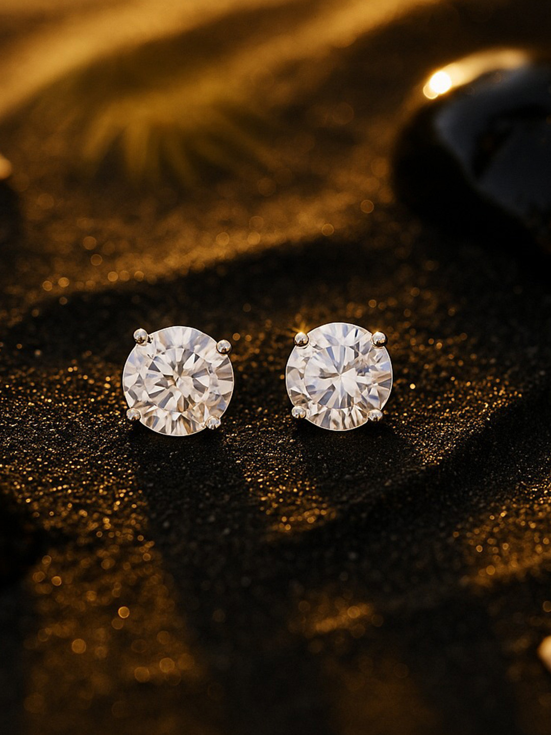 Nipura 925 Sterling Silver Rhodium-Plated Cubic Zirconia Solitaire Classic Studs earrings