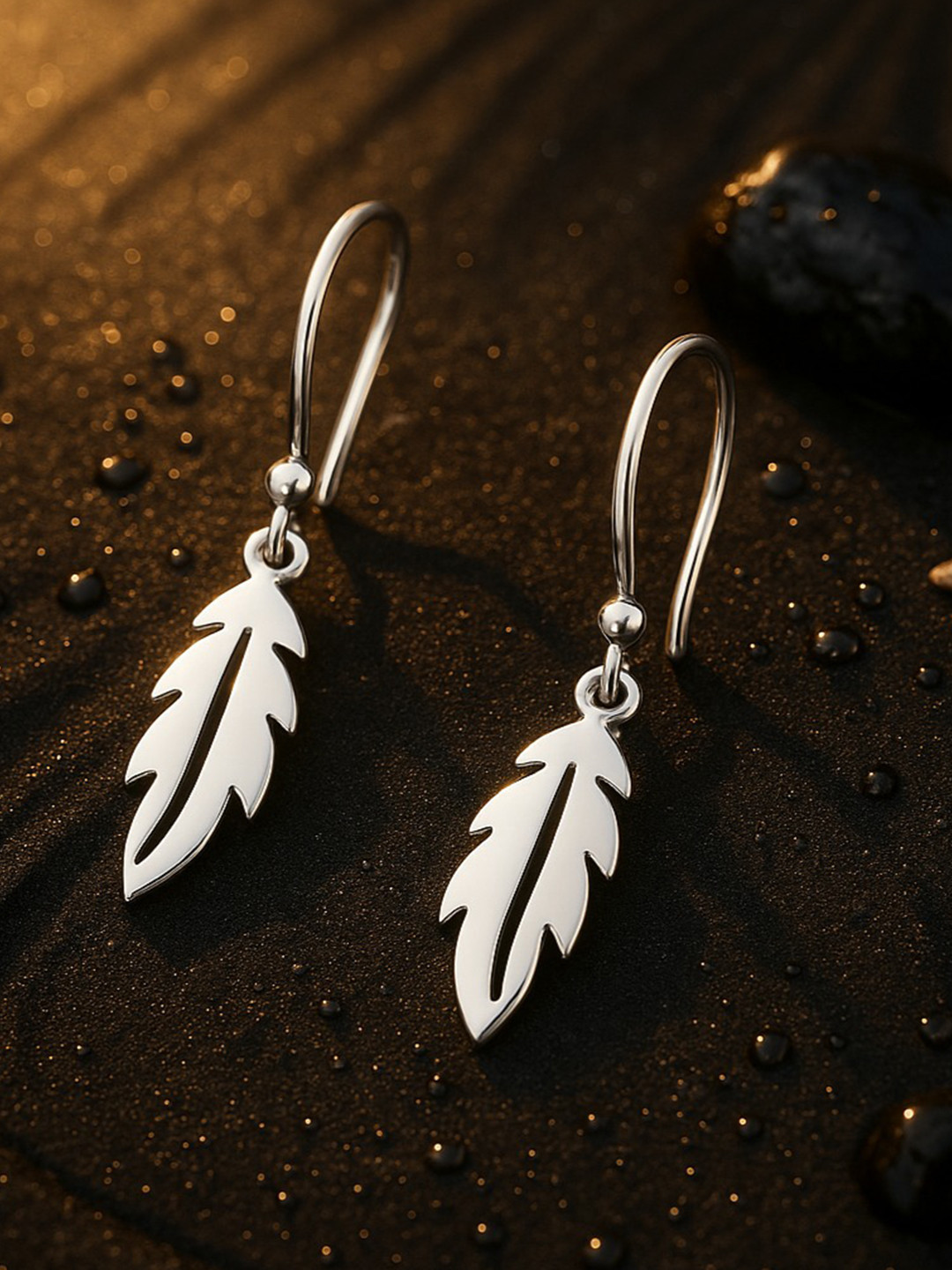 Nipura 925 Sterling Silver Rhodium-Plated Contemporary Beachy Leaf Laser Cut Hoop Earrings