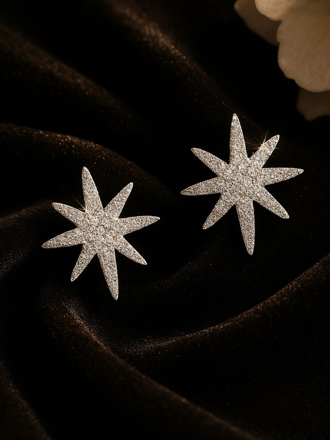 Nipura 925 Sterling Silver Rhodium-Plated CZ Glowing Star Contemporary Studs Earrings