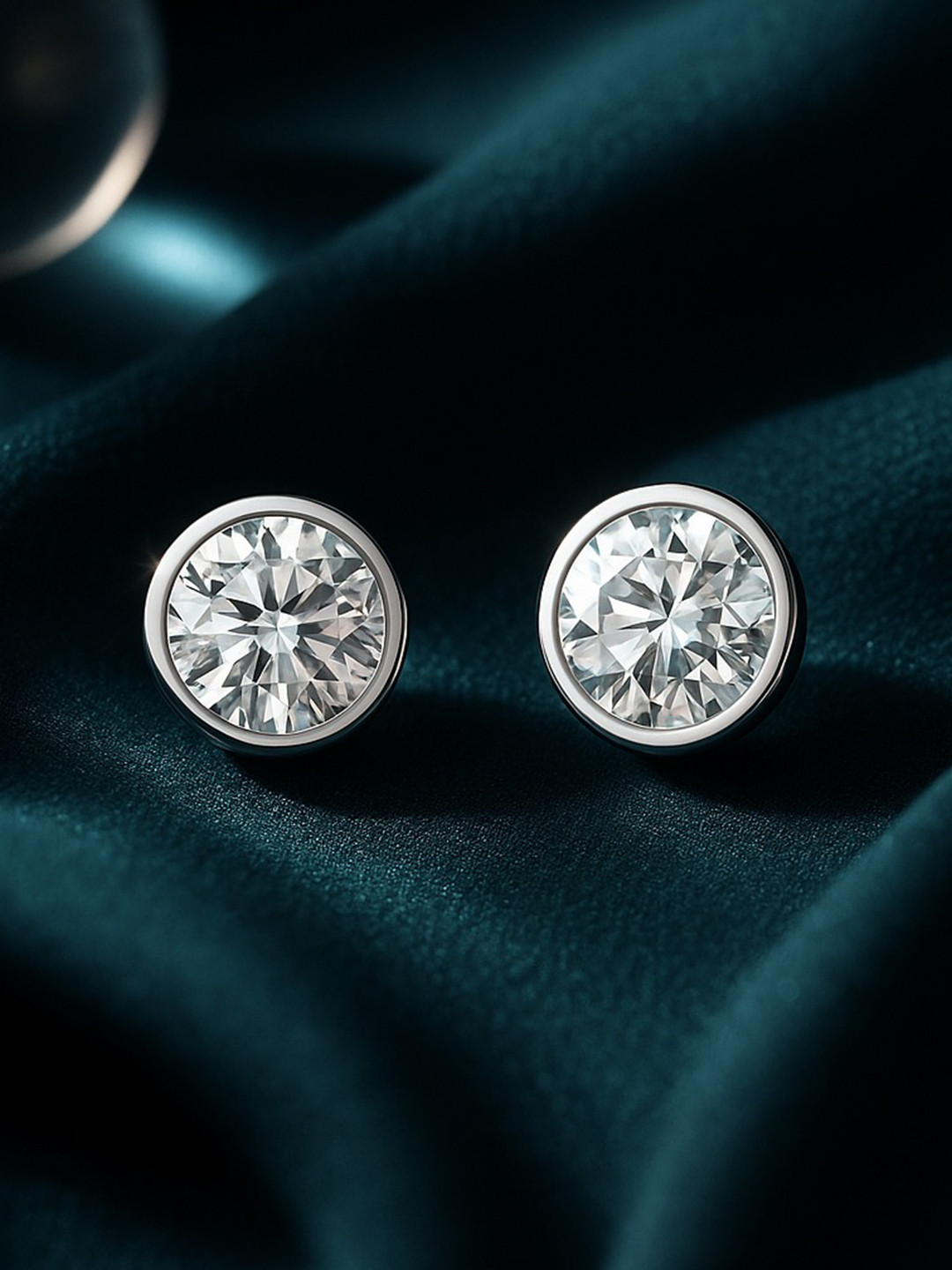 Nipura 925 Sterling Silver Rhodium-Plated Bezel Solotaire Contemporary Studs Earrings