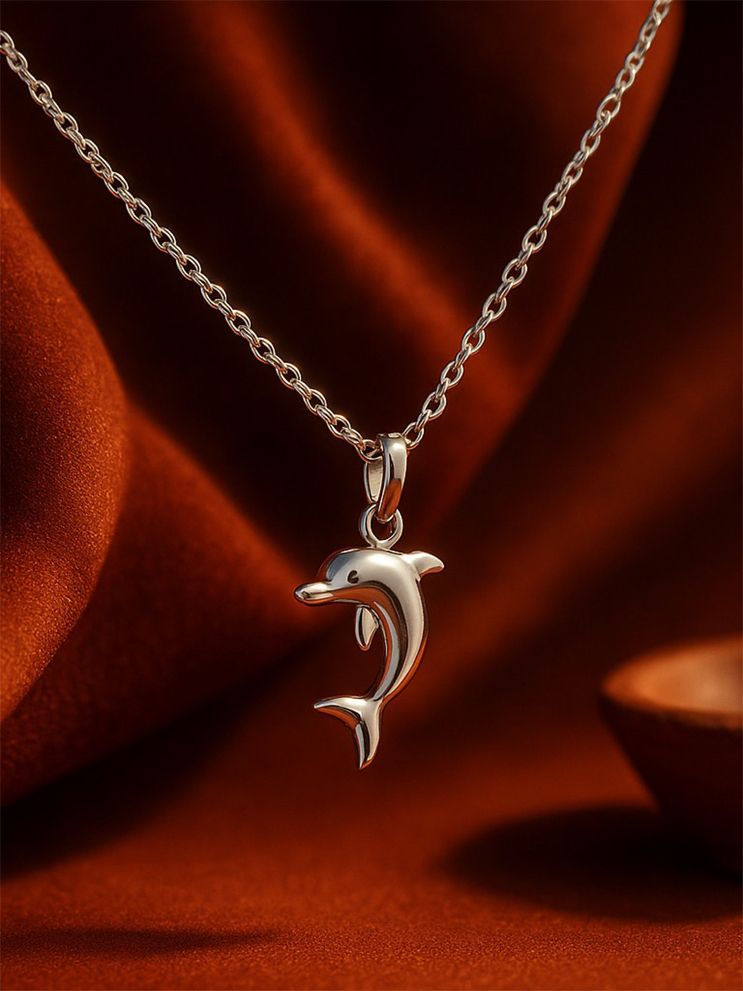 Nipura 925 Sterling Sliver Rhodium-Plated Jumping Dolphin Pendant With Chain