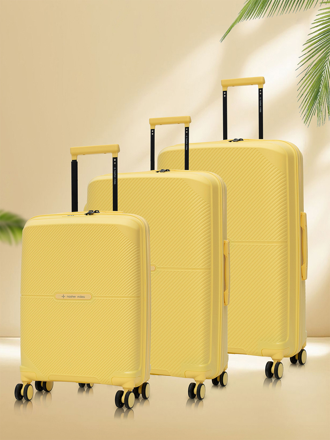 Nasher Miles Hawaii Polypropylene TSA Lock Set of 3 S/M/L Yellow Trolley Bags (55-65-75cm)