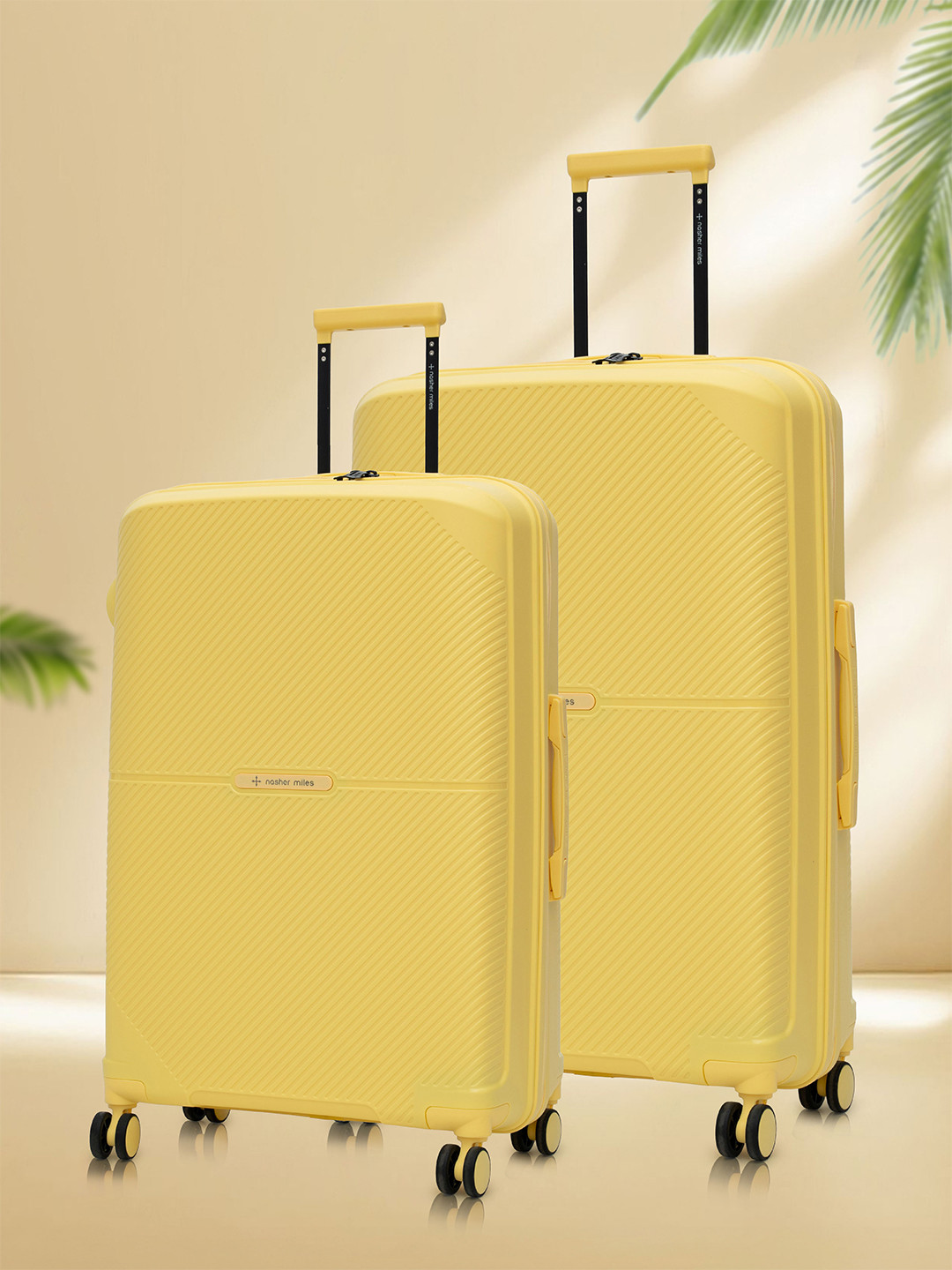 Nasher Miles Hawaii Polypropylene TSA Lock Set of 2 M/L Yellow Trolley Bags (65-75 cm)