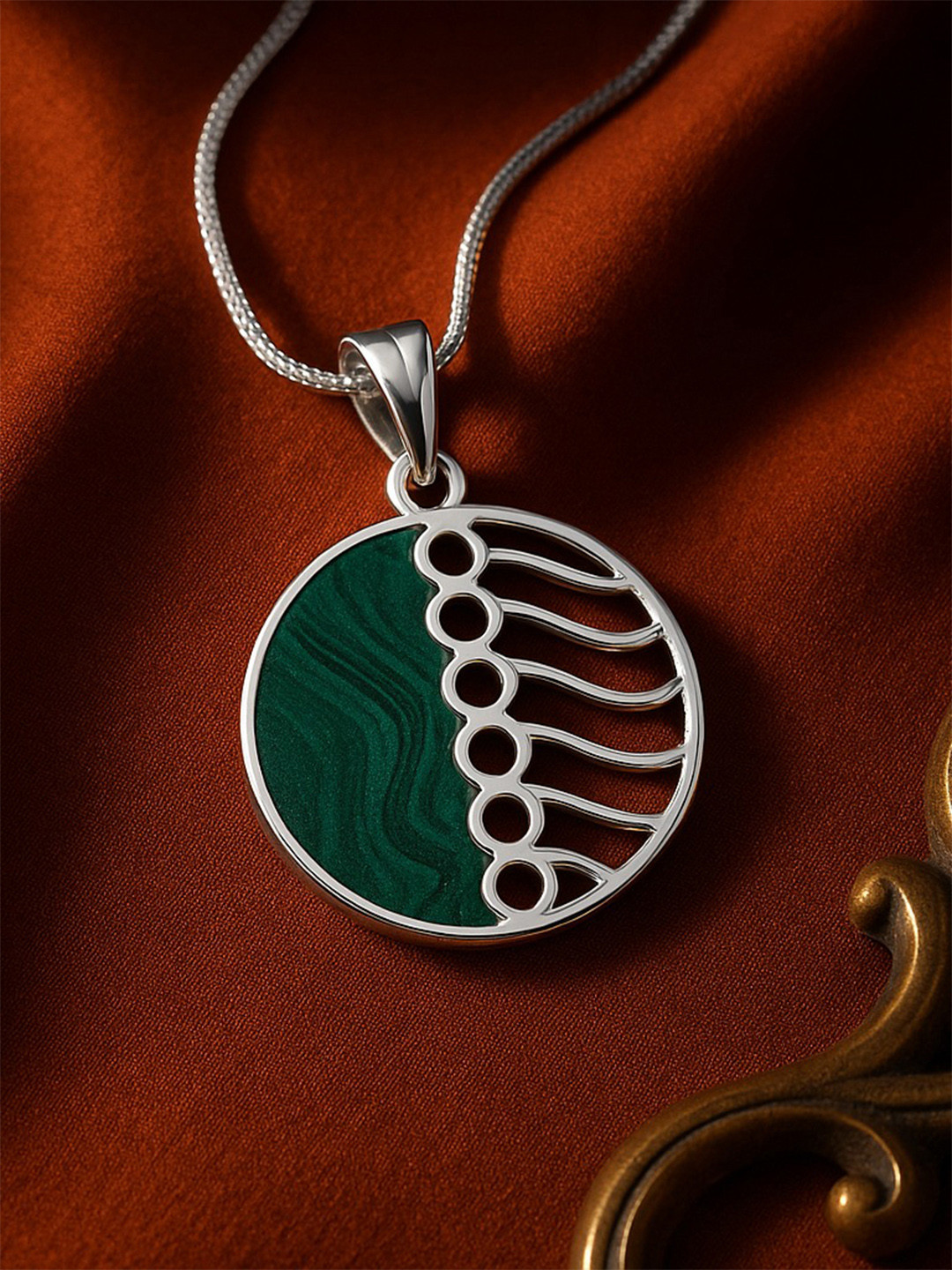 Nipura 925 Sterling Silver Rhodium-Plated Enamel Circular Shape Pendant
