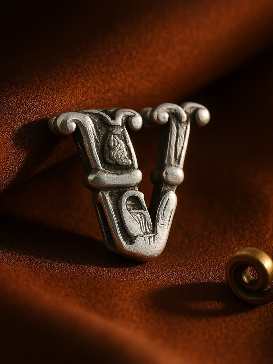 Nipura Men 925 Sterling Silver Rhodium-Plated Initial-V Pendant
