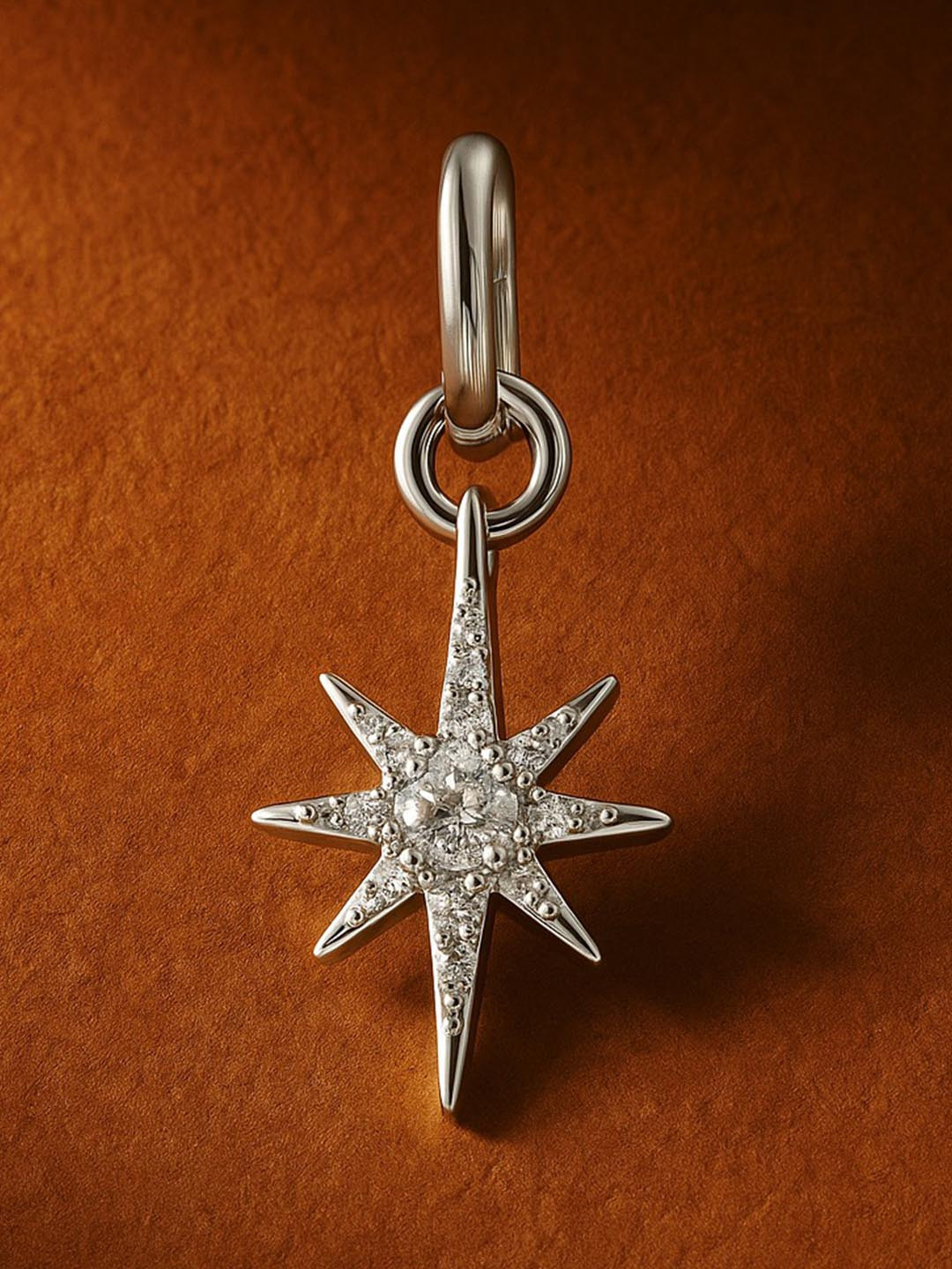 Nipura 925 Sterling Silver Rhodium-Plated CZ Studded Glowing Star Charm Charms