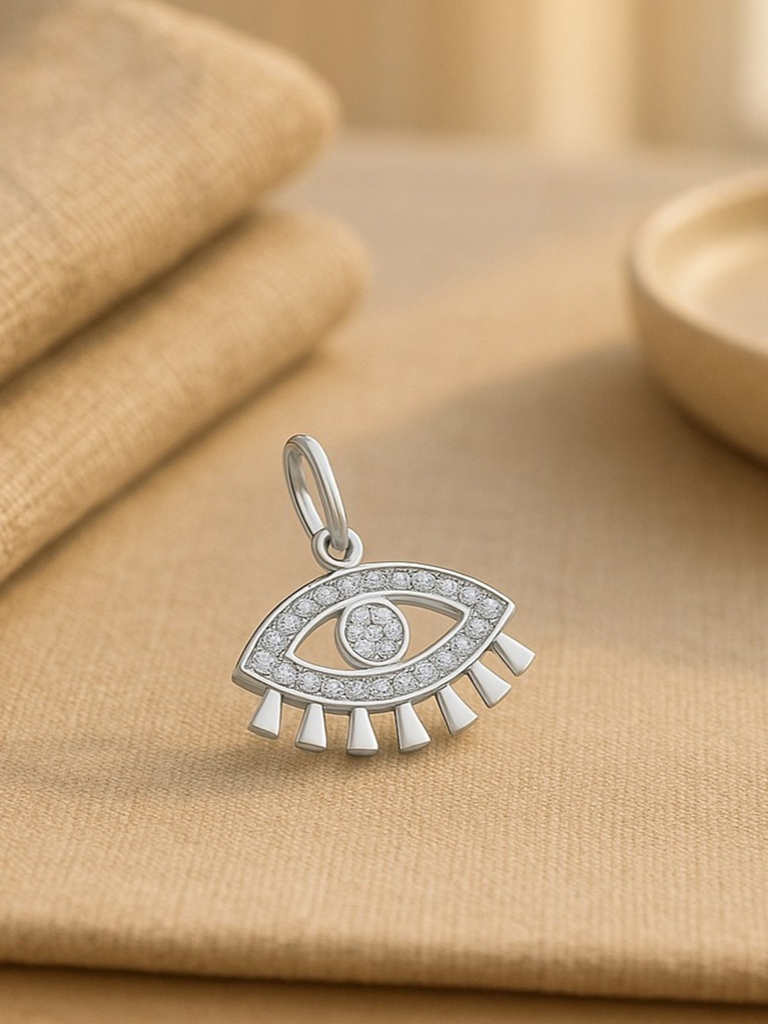 Nipura 925 Sterling Silver Rhodium-Plated Cubic Zirconia Classic Evil Eye Charm Charms