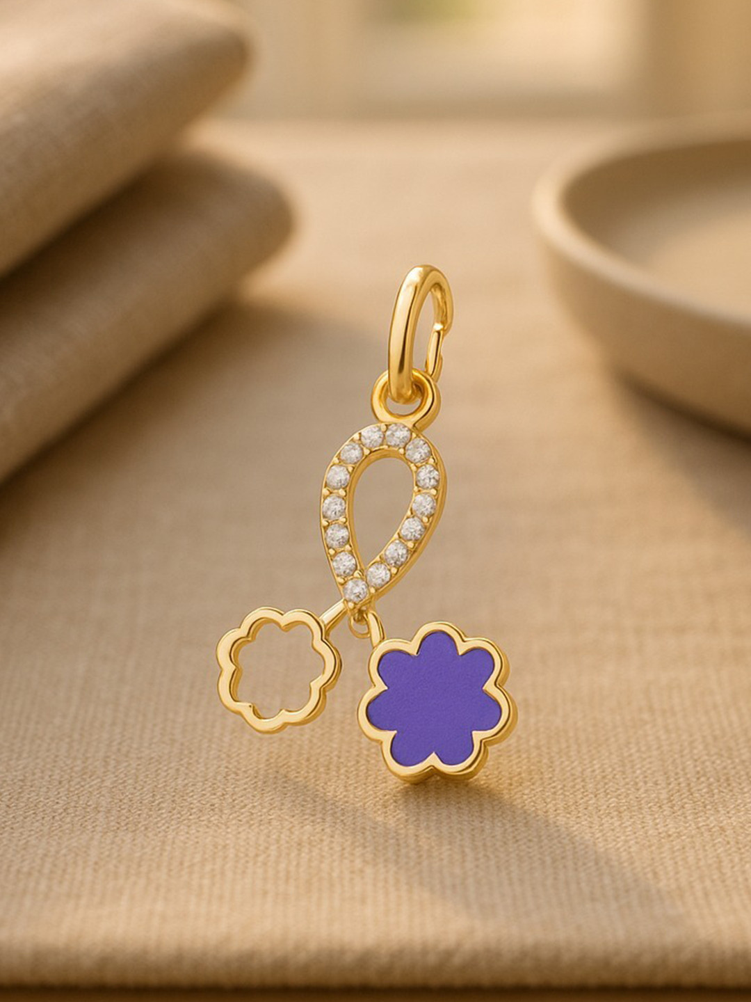 Nipura 925 Sterling Silver 14kt Gold-Plated CZ Studded Blooming Clovers Charm Charm