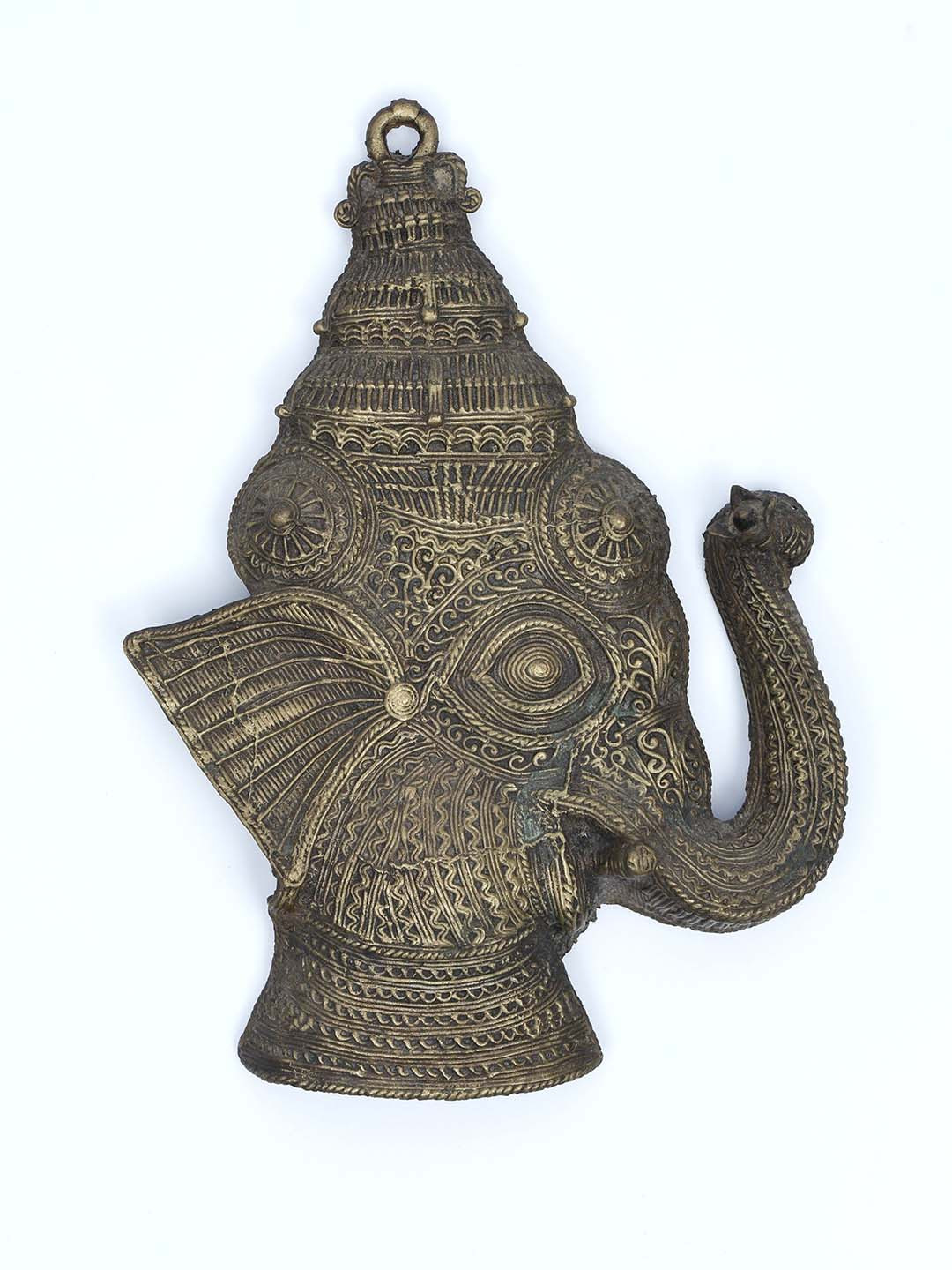 Exotic India Ganesha Gold Brass Metallic Prayer Room Medium Showpiece - 10.2 Inches