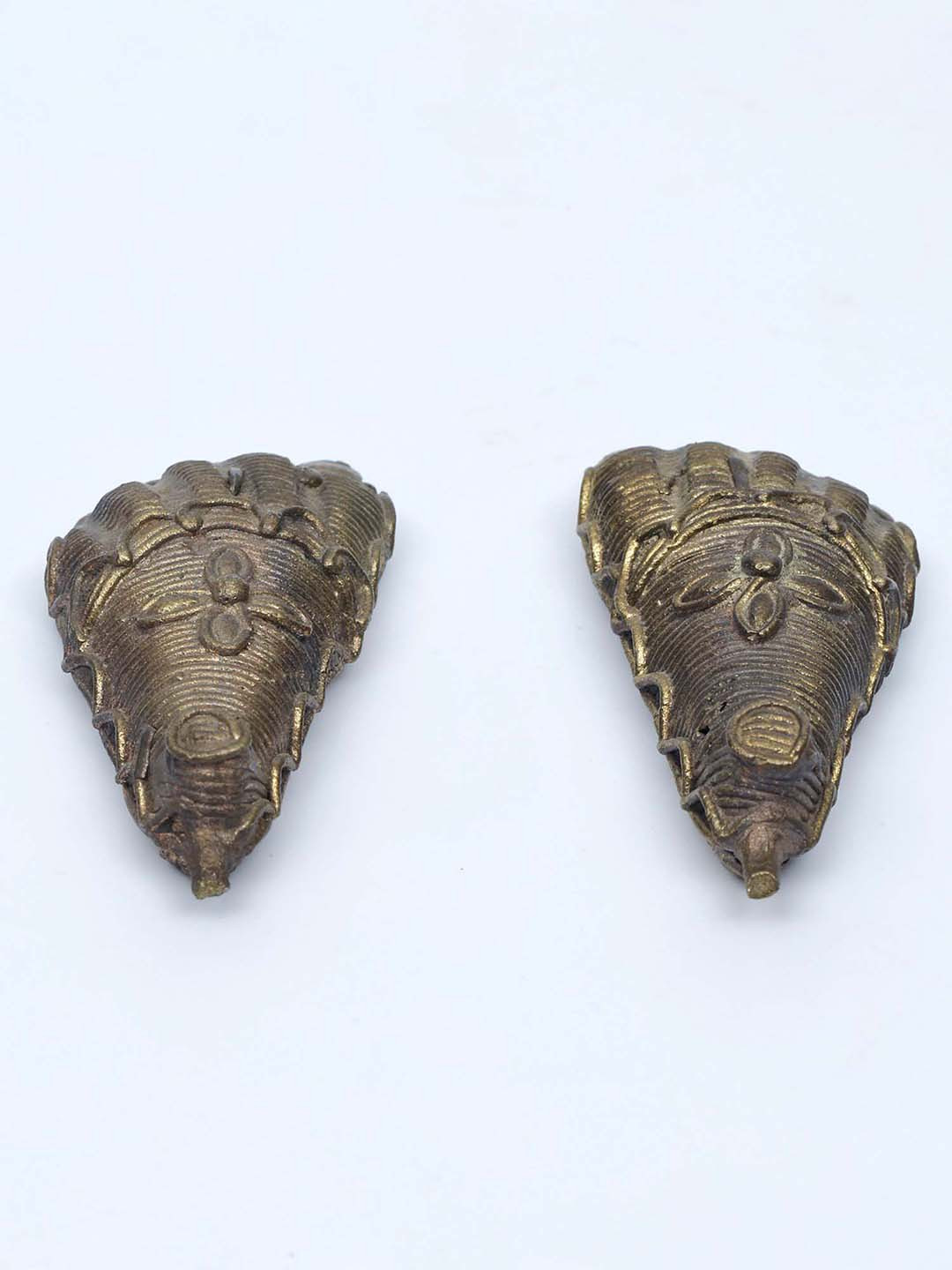 Exotic India Devi's Charan Black Brass Metallic Prayer Room Set of 2 Small Showpieces - 0.5 Inches