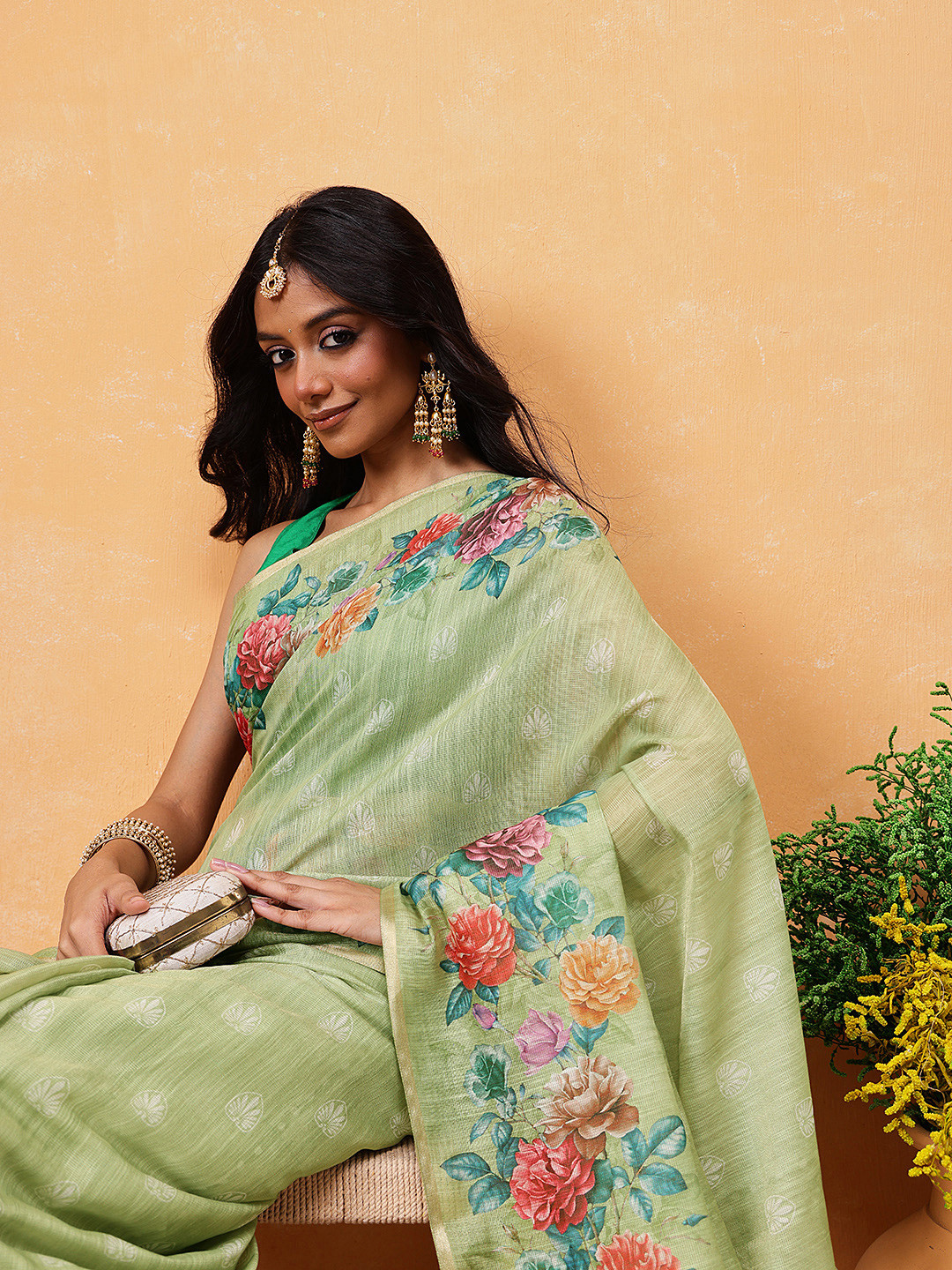 Silk Land Floral Print Ready to Wear Banarasi Saree