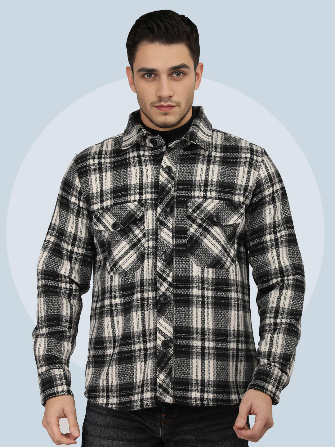 The Roadster Lifestyle Co Checked Spread Collar Long Sleeve Woolen Shacket