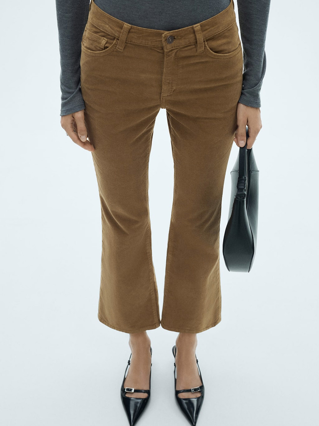 MANGO Women Crop Corduroy Trousers