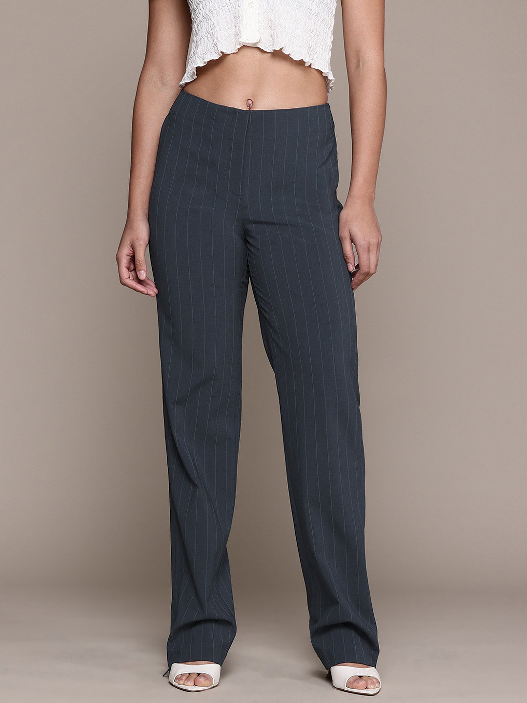 MANGO Women Pinstriped Trousers with Slit