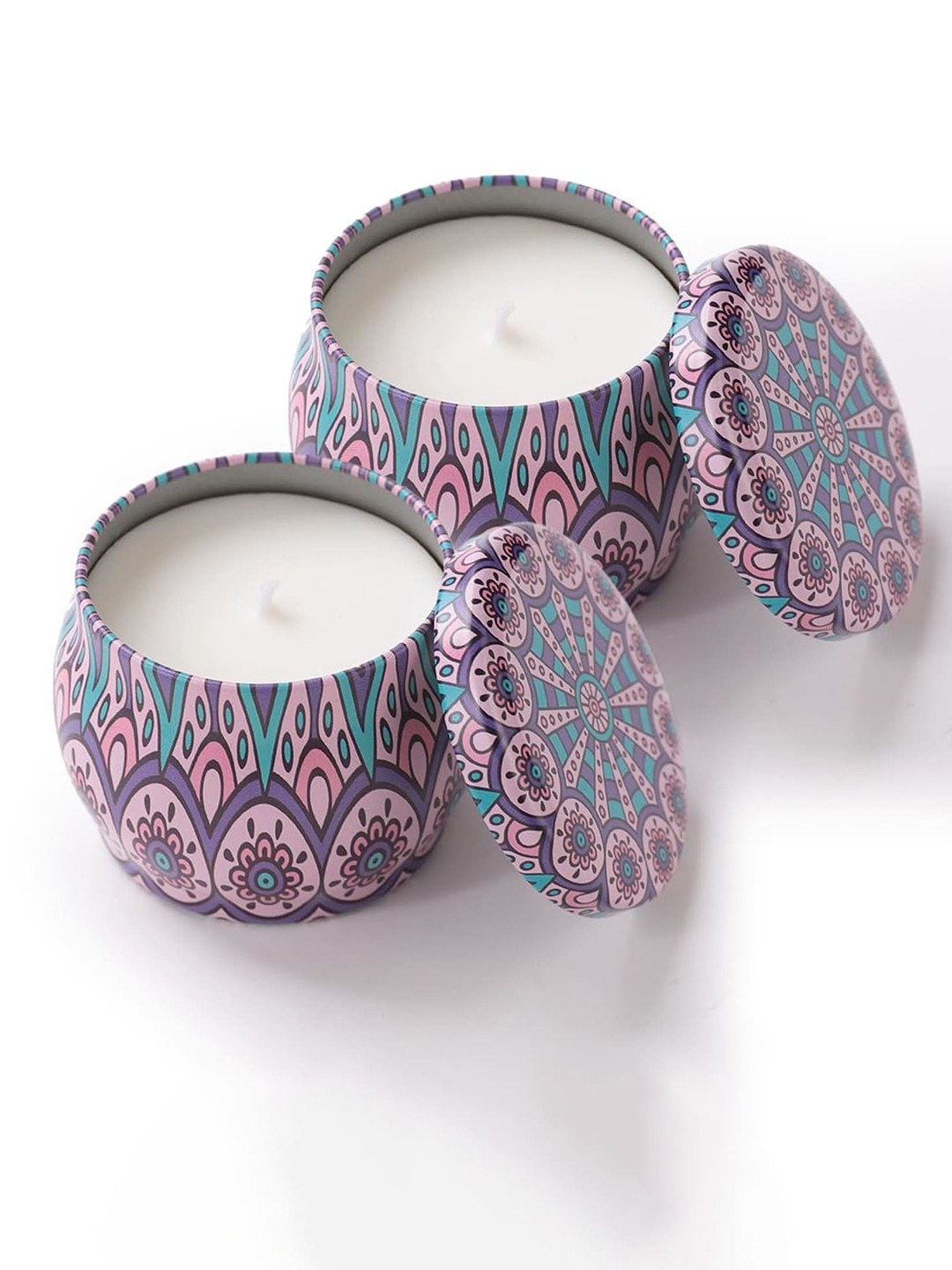 andMe Printed 2Pcs Scented 1 Wick Lavender Ethnic Motifs Round Regular Jar Candles