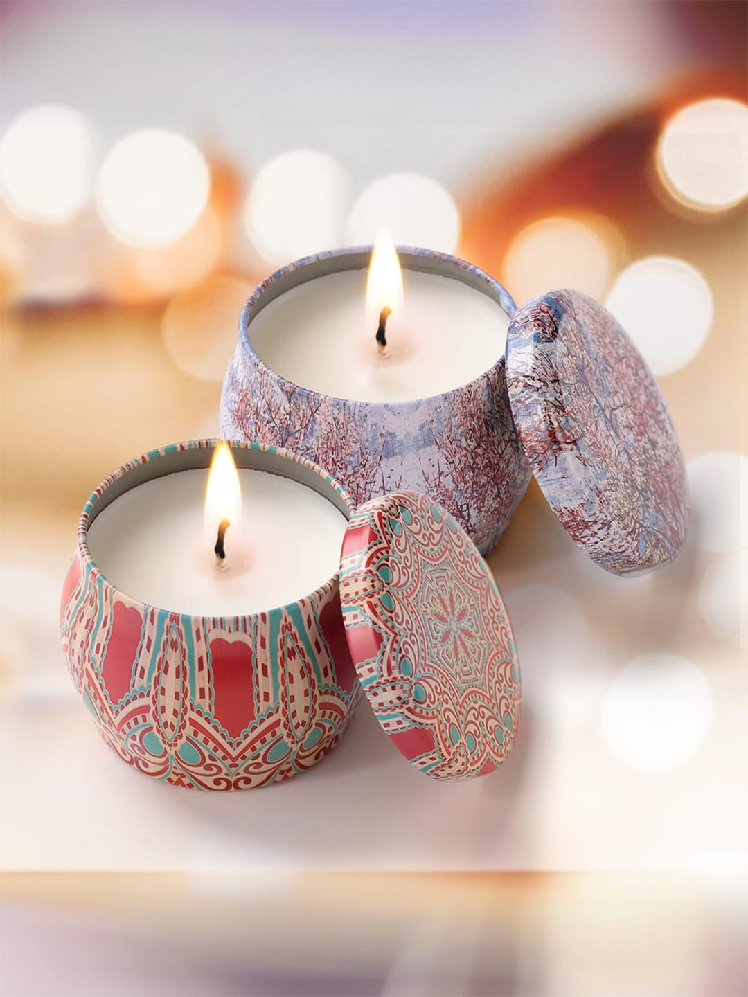 andMe Diwali decoration 2Pcs Scented 1 Wick Vanilla & Rose Ethnic Motifs Round Jar Candles