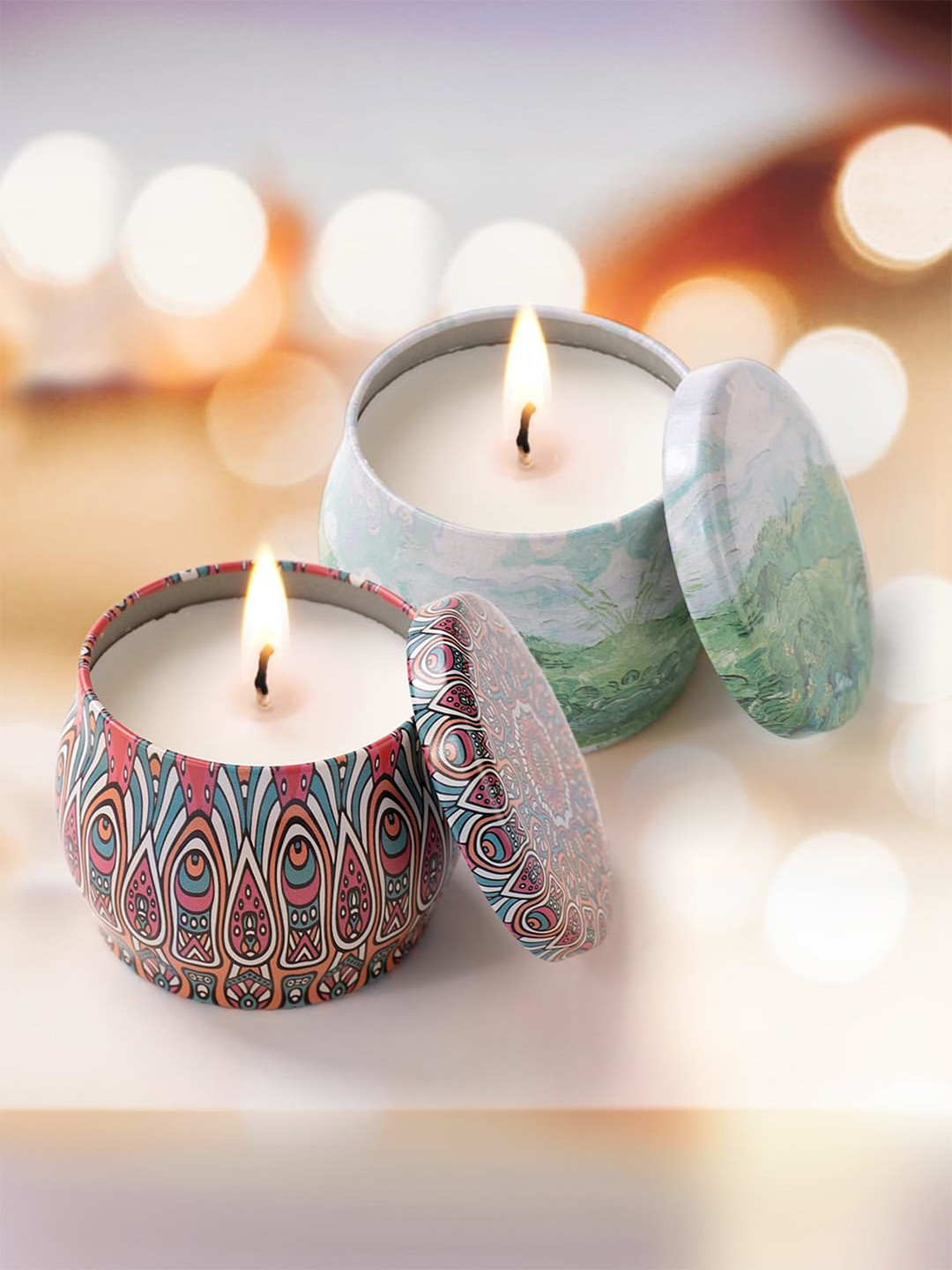 andMe Diwali decoration 2Pcs 1 Wick Mon Paris & Yashioka Ethnic Motifs Round Jar Candles