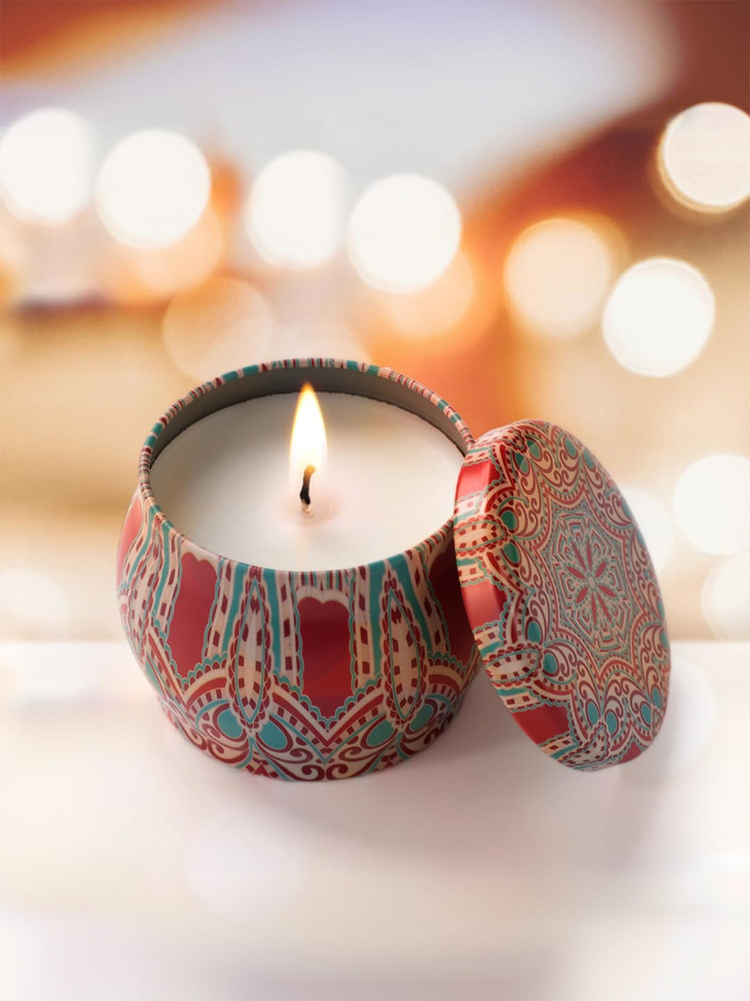 andMe Diwali decoration Scented 1 Wick Rose Ethnic Motifs Round Jar Candles