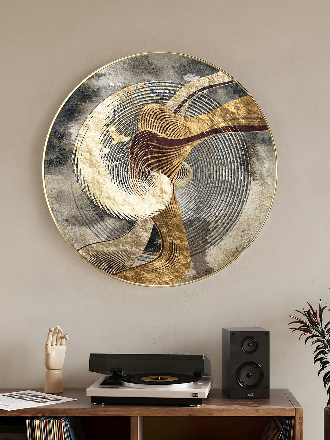 Art Street Gold-Toned & Black Paper Golden Wave Abstract Printed Wall Art