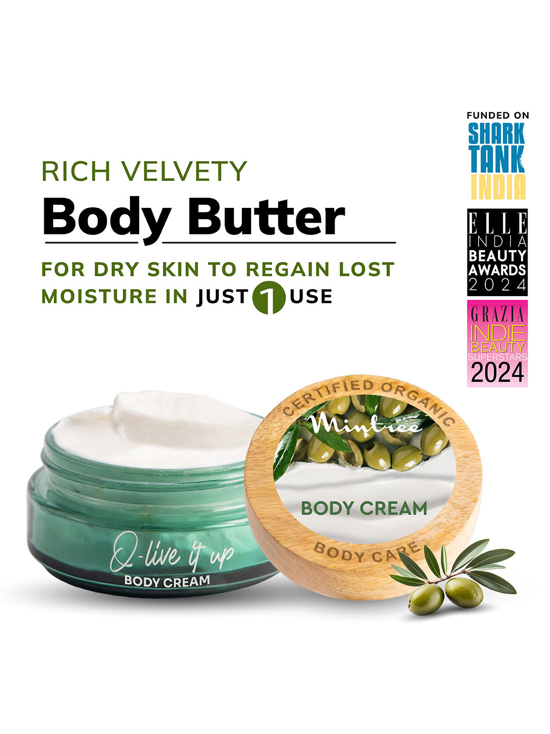 Mintree O-Live it Up Organic Moisturizing Olive Body Butter With Ceramides - 150g