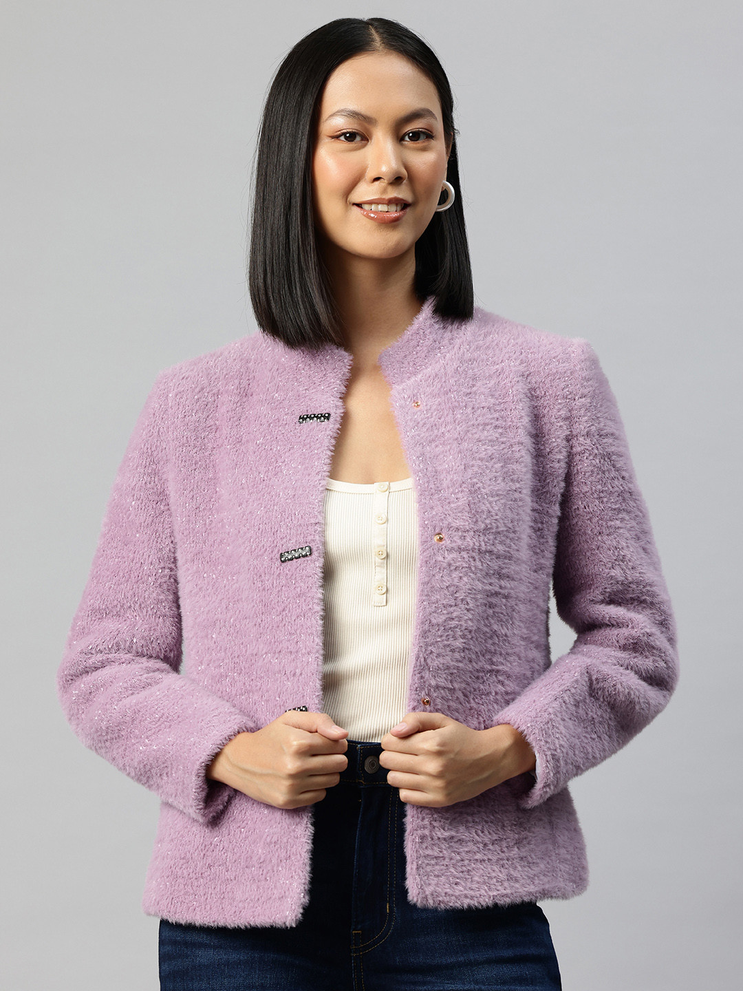 Pierre Carlo Women Tailored Jacket With Faux Fur Trim