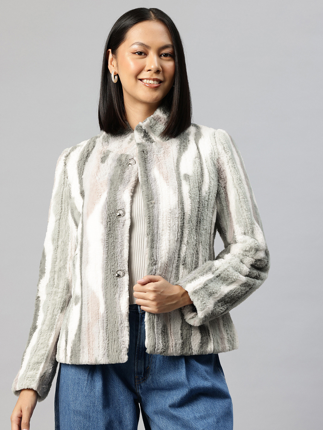 Pierre Carlo Women Tailored Jacket With Faux Fur Trim