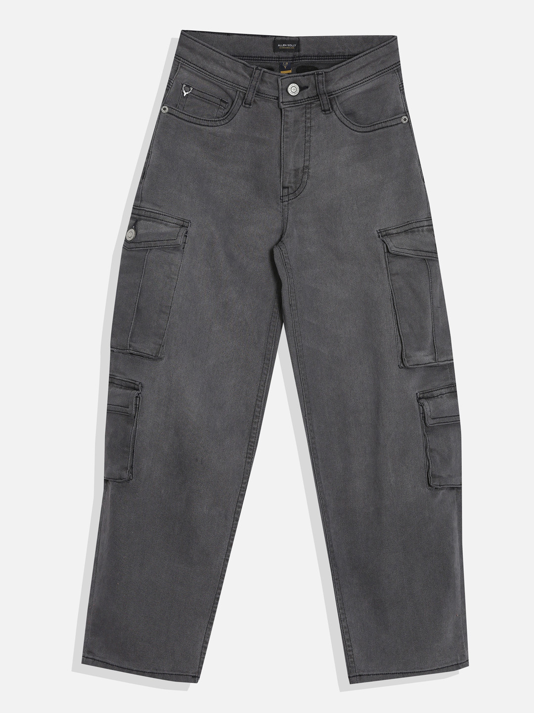 Allen Solly Junior Boys Mid-Rise Mildly Distressed Light Fade Cargo Jeans