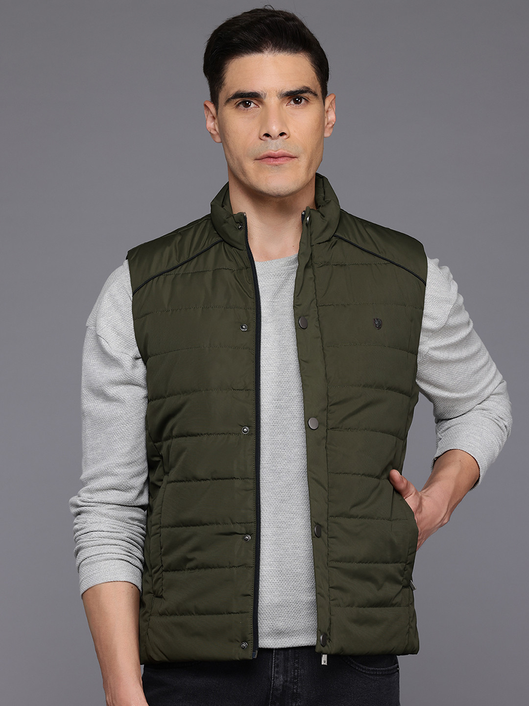 Louis Philippe Mock Collar Padded Gilet Jacket