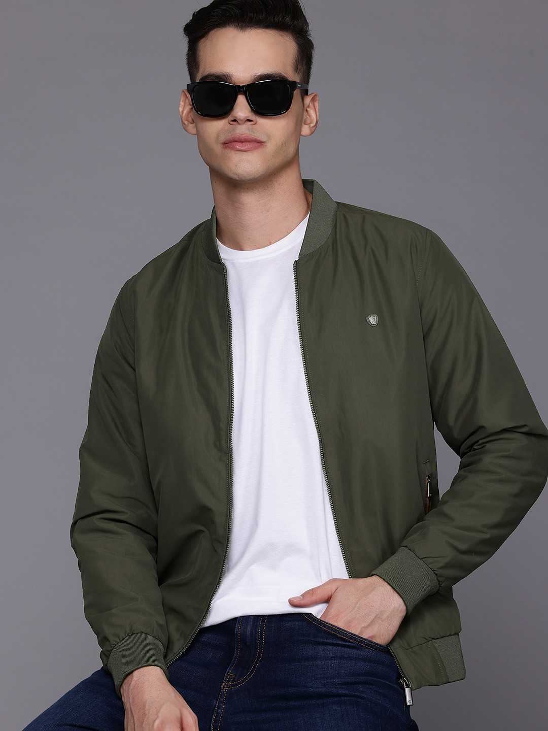 Louis Philippe Stand Collar Bomber Jacket
