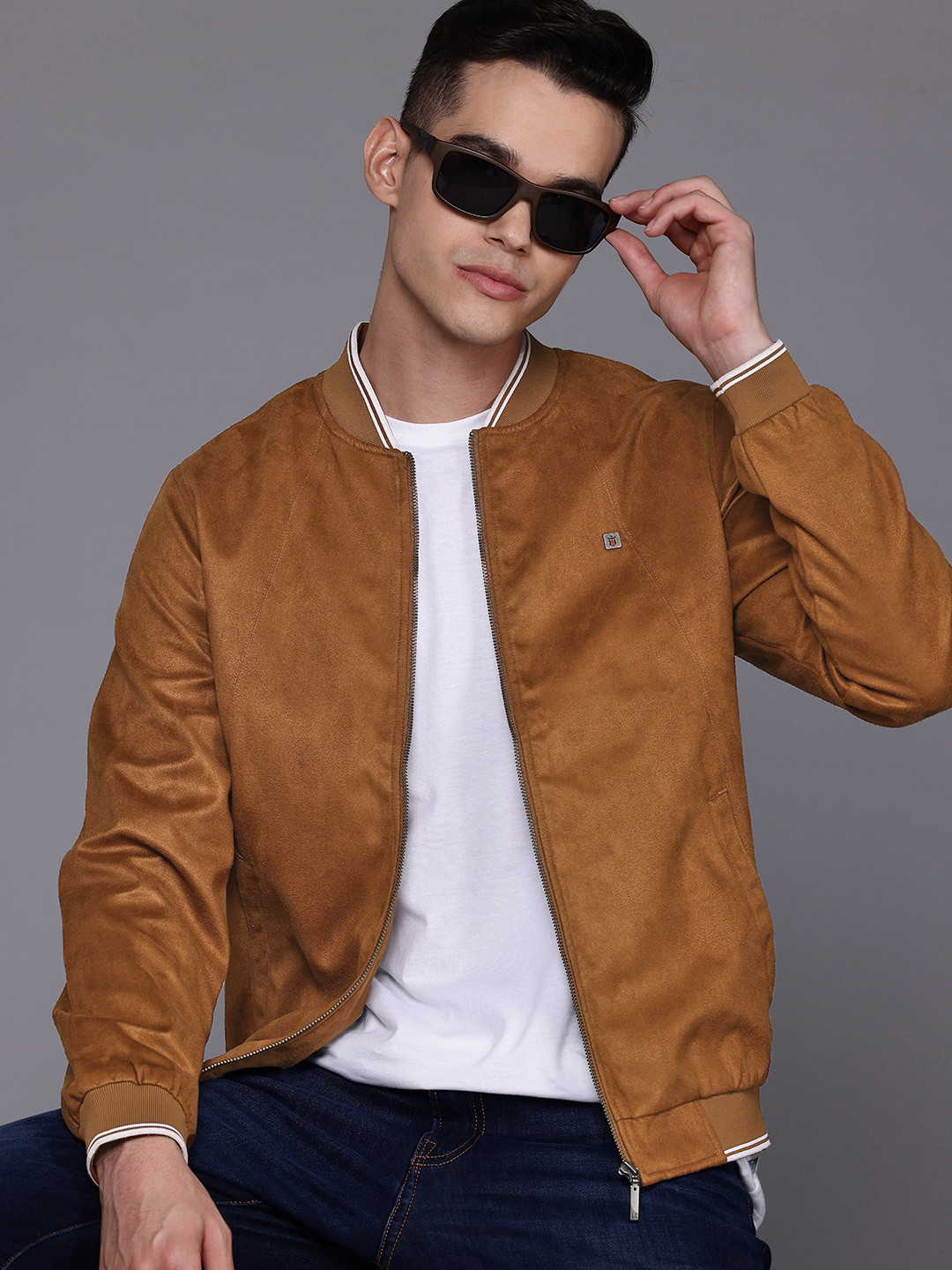 Louis Philippe Jeans Suede Bomber Jacket