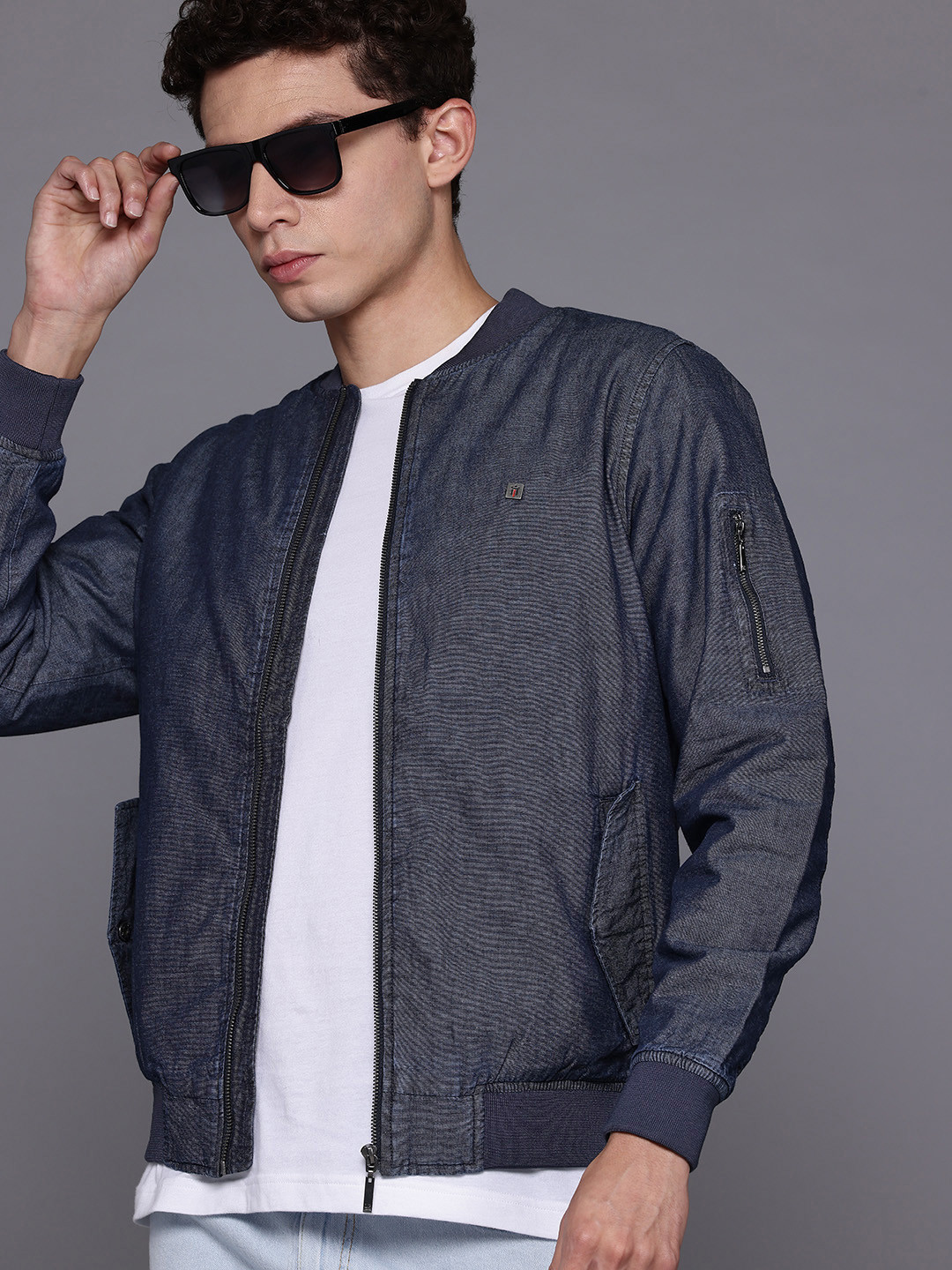 Louis Philippe Jeans Chambray Bomber Jacket