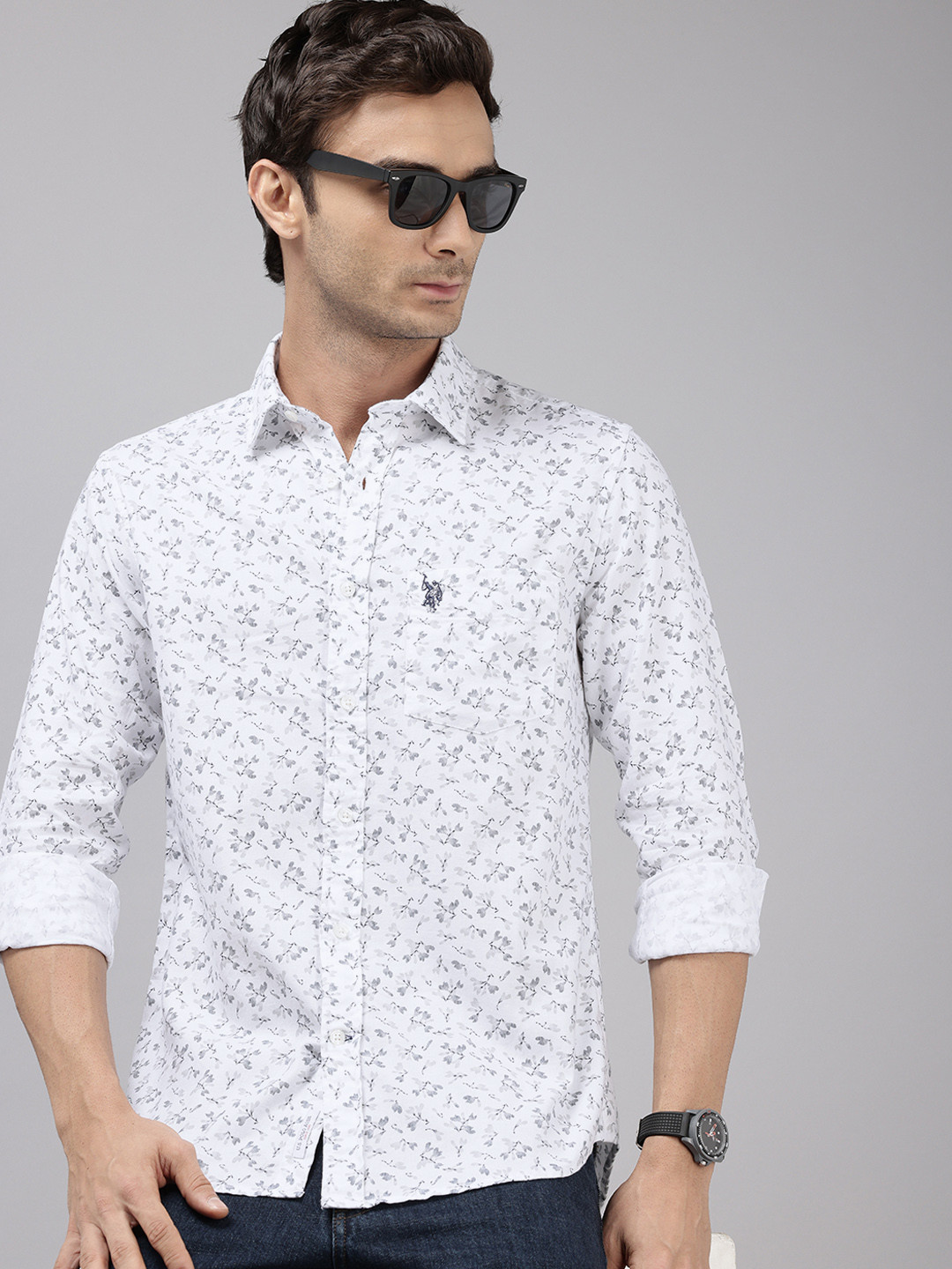 U.S. Polo Assn. Pure Cotton Tropical Printed Tailored Fit Casual Shirt