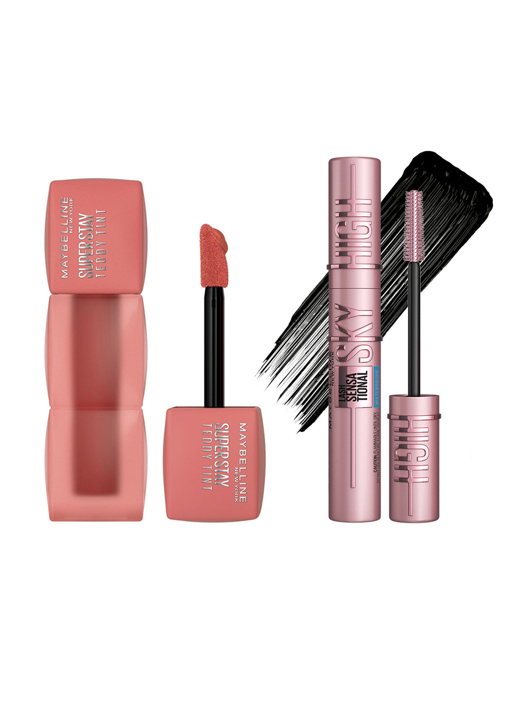 Maybelline Tint Lip & Cheek Color 5 ml - Skinny Dip 15 & Mascara 6 ml - Very Black Combo