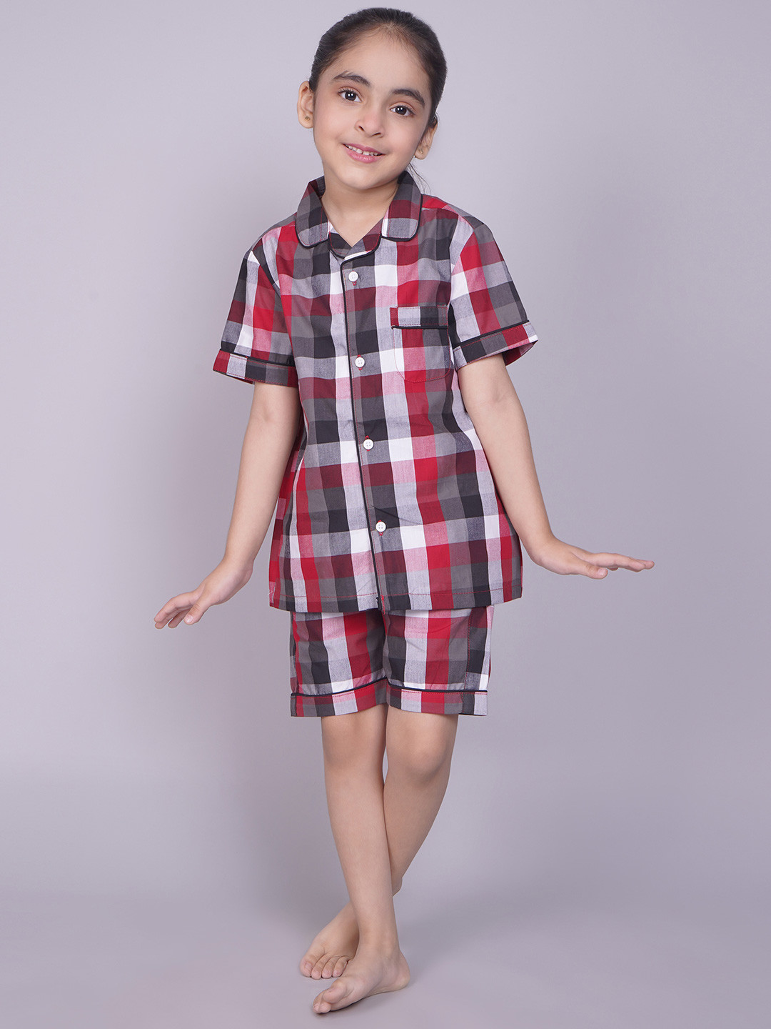 Biglilpeople Kids Checked Pure Cotton Night Suit