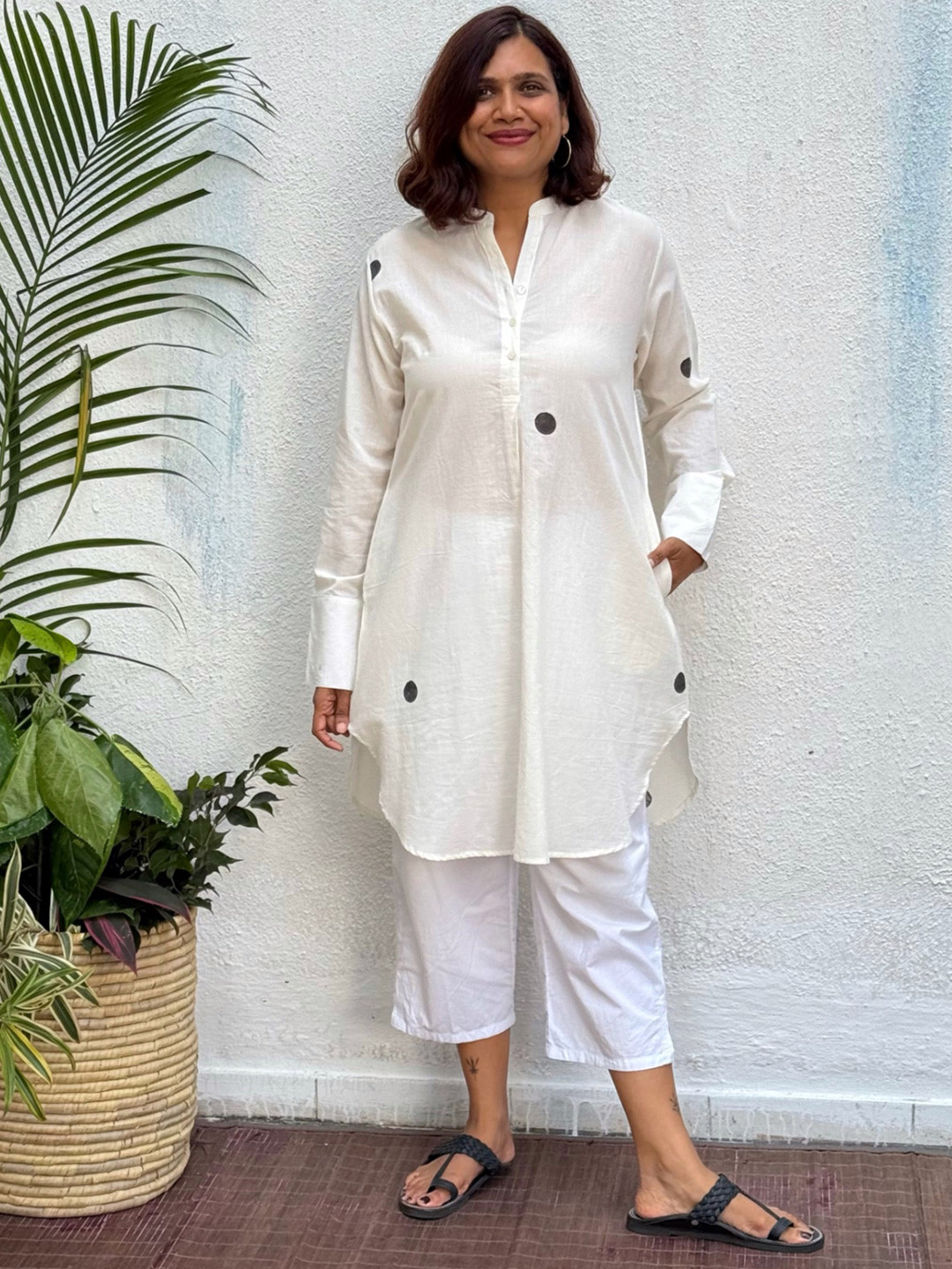 Chidiyaa Geometric Dilafza Block Printed Mandarin Collar Pure Cotton A-Line Kurta