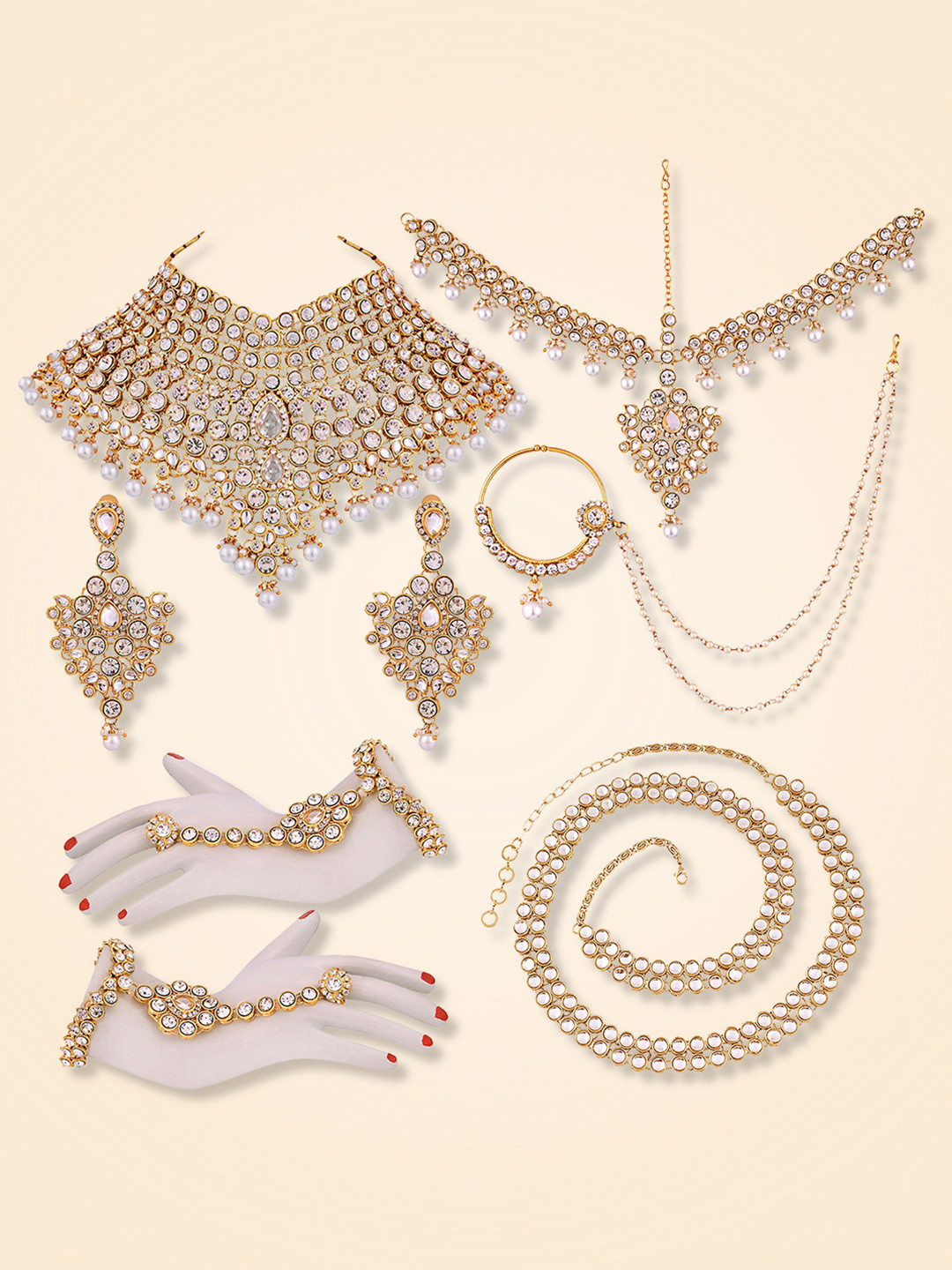 Peora Women Gold Plated Kundan Studded Jodha Akbar Bridal Jewellery Set with Kamar Bandh